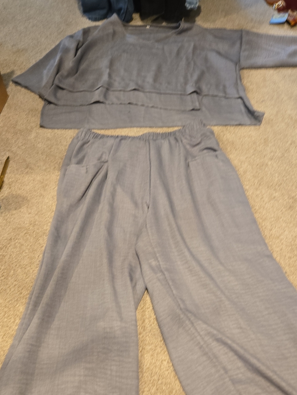 Women's Relaxed Wide-Leg Pants Set in Light Gray